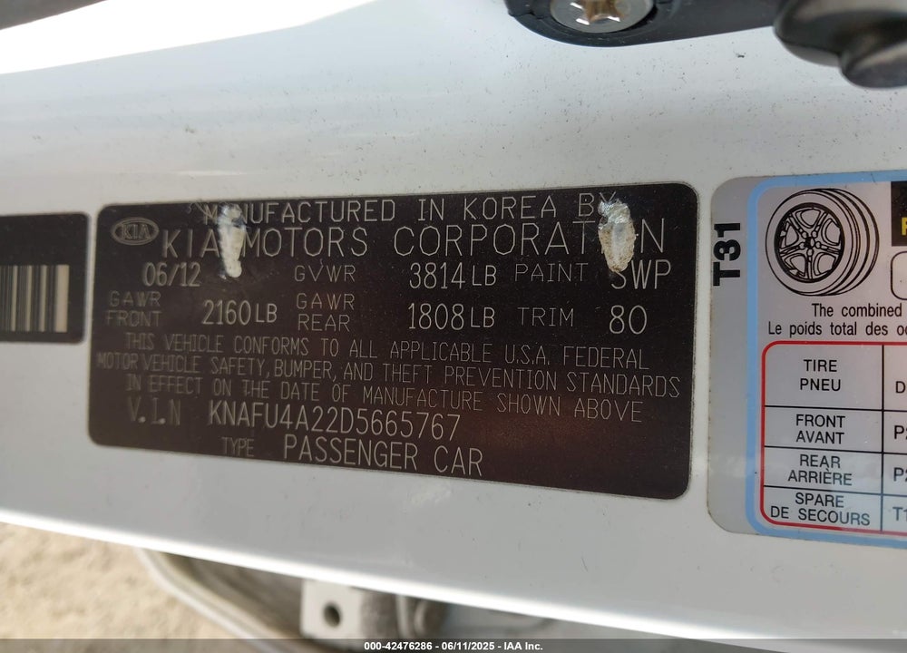 2013 KIA FORTE EX VIN: KNAFU4A22D5665767