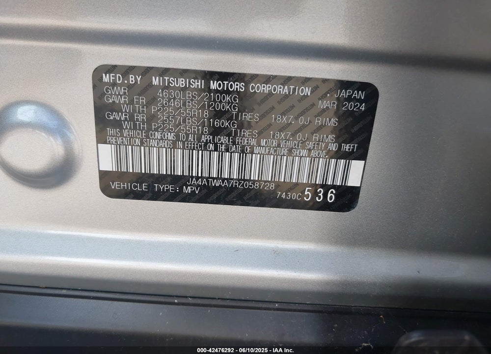2024 MITSUBISHI ECLIPSE CROSS SE S-AWC/SEL S-AWC VIN: JA4ATWAA7RZ058728