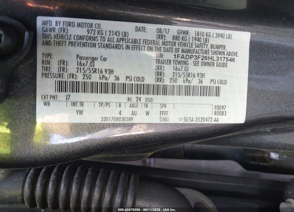 2017 FORD FOCUS VIN: 1FADP3F26HL317546