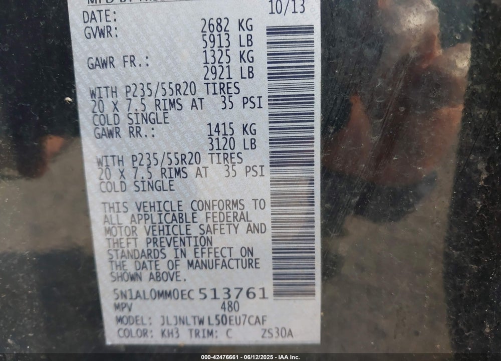 2014 INFINITI QX60 VIN: 5N1AL0MM0EC513761