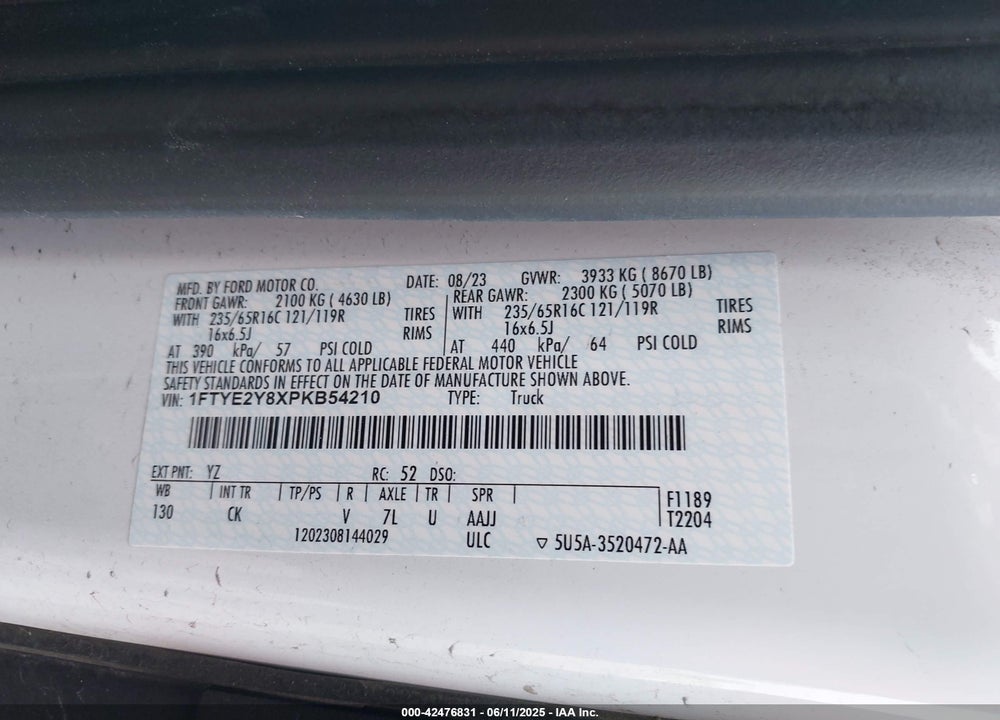 2023 FORD TRANSIT-150 VIN: 1FTYE2Y8XPKB54210