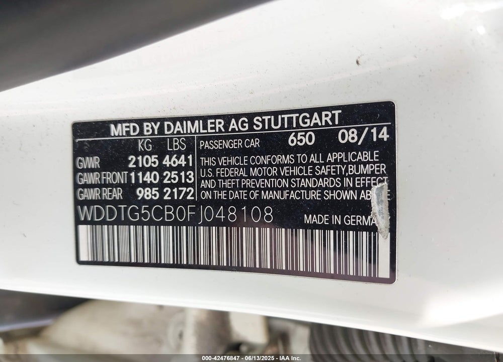 2015 MERCEDES-BENZ GLA-CLASS VIN: WDDTG5CB0FJ048108