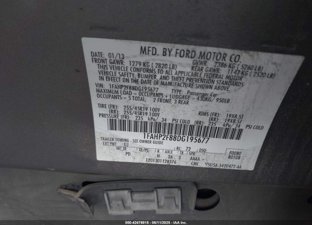 2013 FORD TAURUS VIN: 1FAHP2F88DG195677