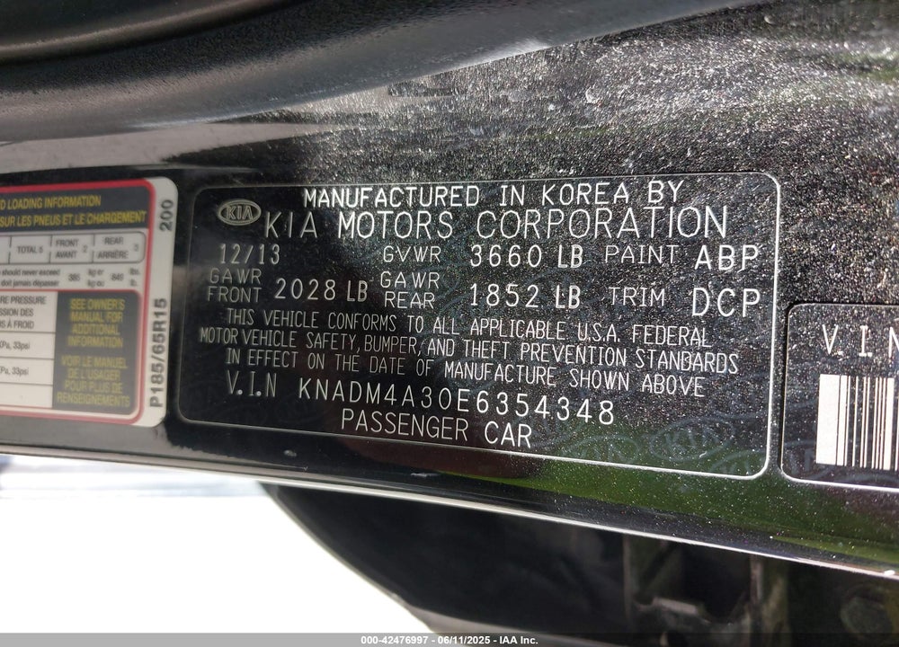 2014 KIA RIO VIN: KNADM4A30E6354348