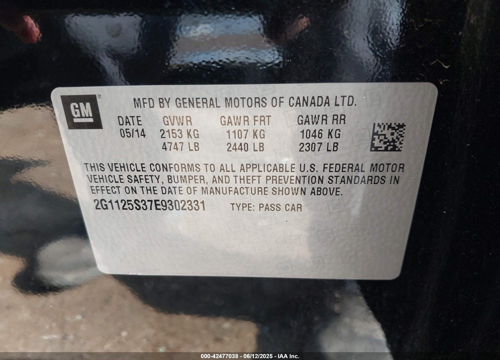 2014 CHEVROLET IMPALA 2LT VIN: 2G1125S37E9302331