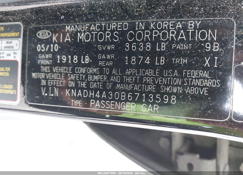 2011 KIA RIO VIN: KNADH4A30B6713598