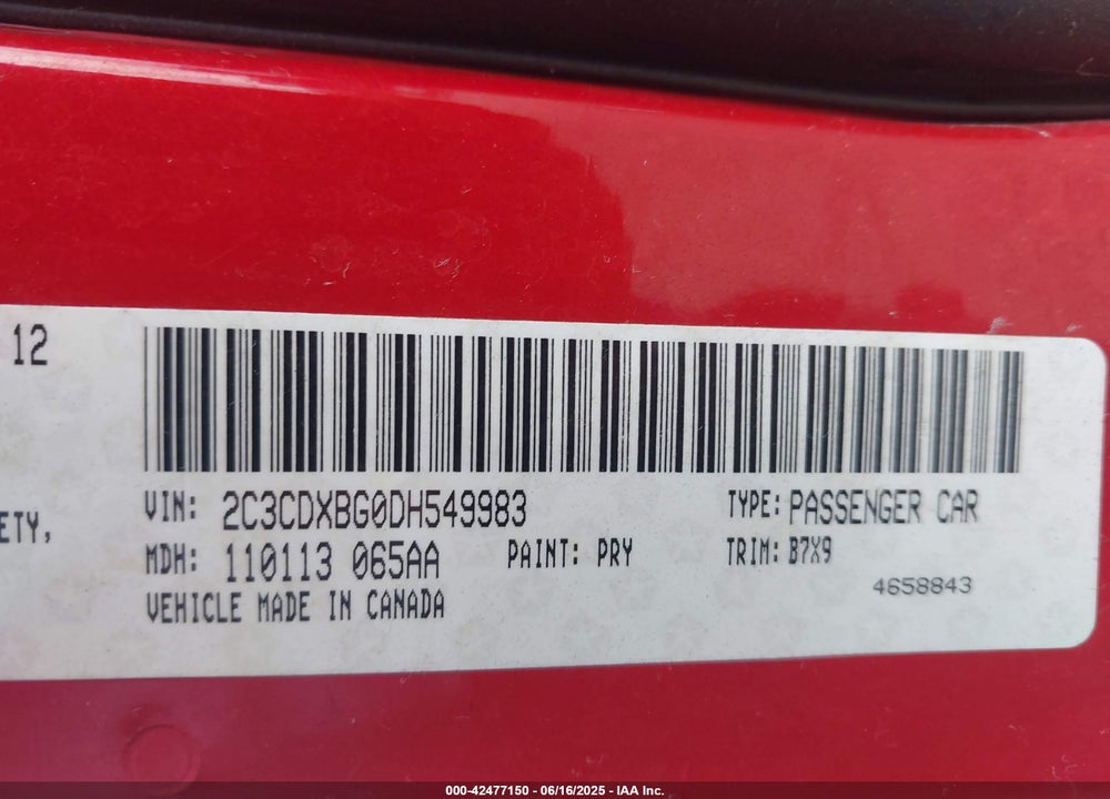 2013 DODGE CHARGER SE VIN: 2C3CDXBG0DH549983
