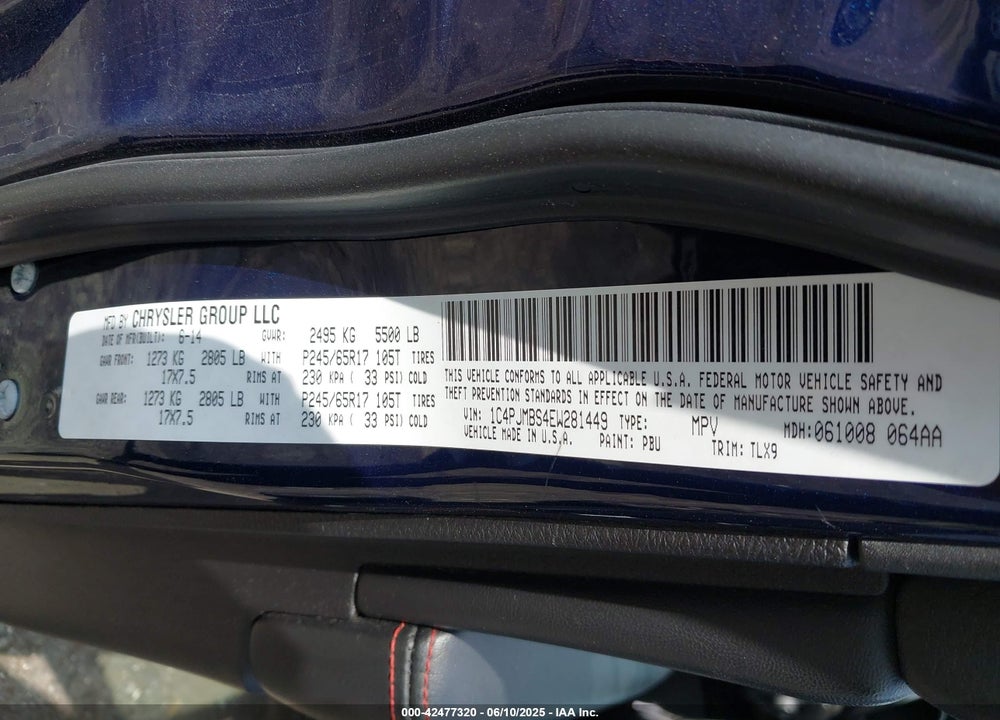 2014 JEEP CHEROKEE VIN: 1C4PJMBS4EW281449