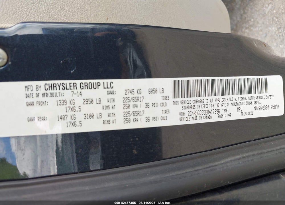 2014 DODGE GRAND CARAVAN SXT 30TH ANNIVERSARY VIN: 2C4RDGCG5ER417396