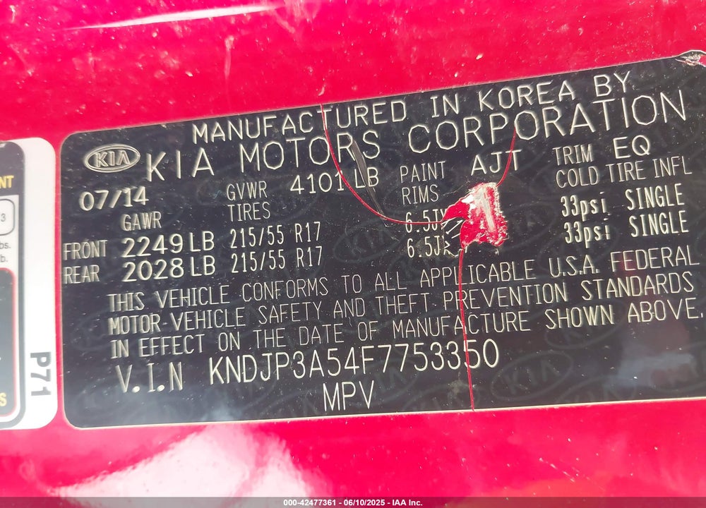 2015 KIA SOUL VIN: KNDJP3A54F7753350