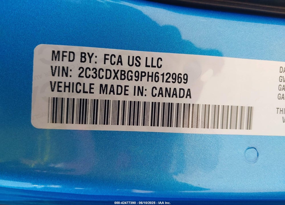 2023 DODGE CHARGER VIN: 2C3CDXBG9PH612969