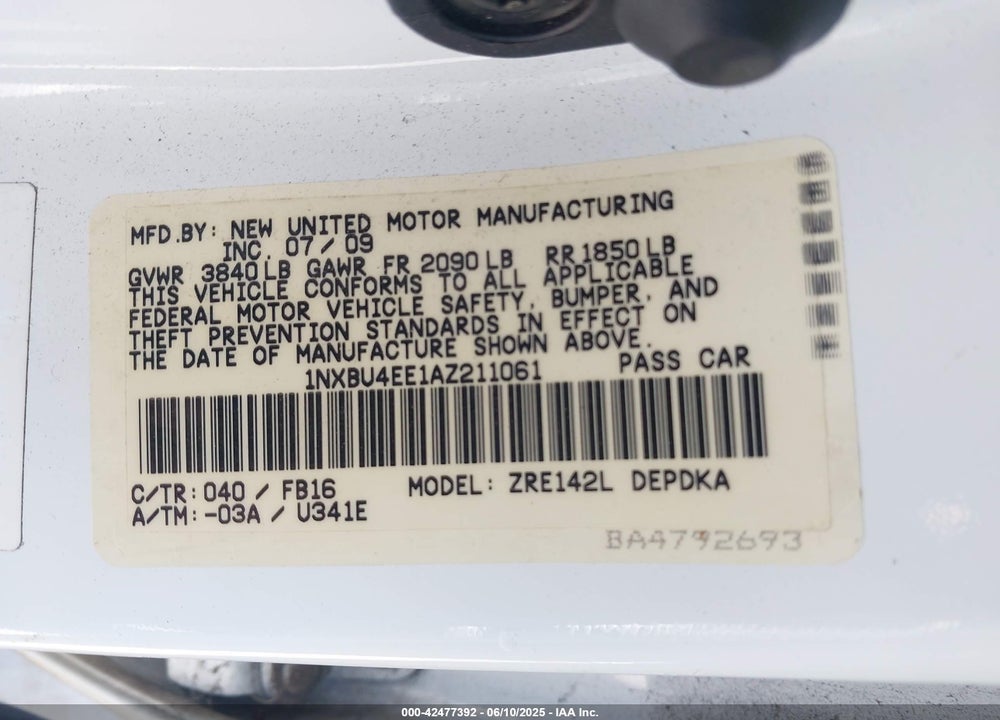 2010 TOYOTA COROLLA LE/S/XLE VIN: 1NXBU4EE1AZ211061