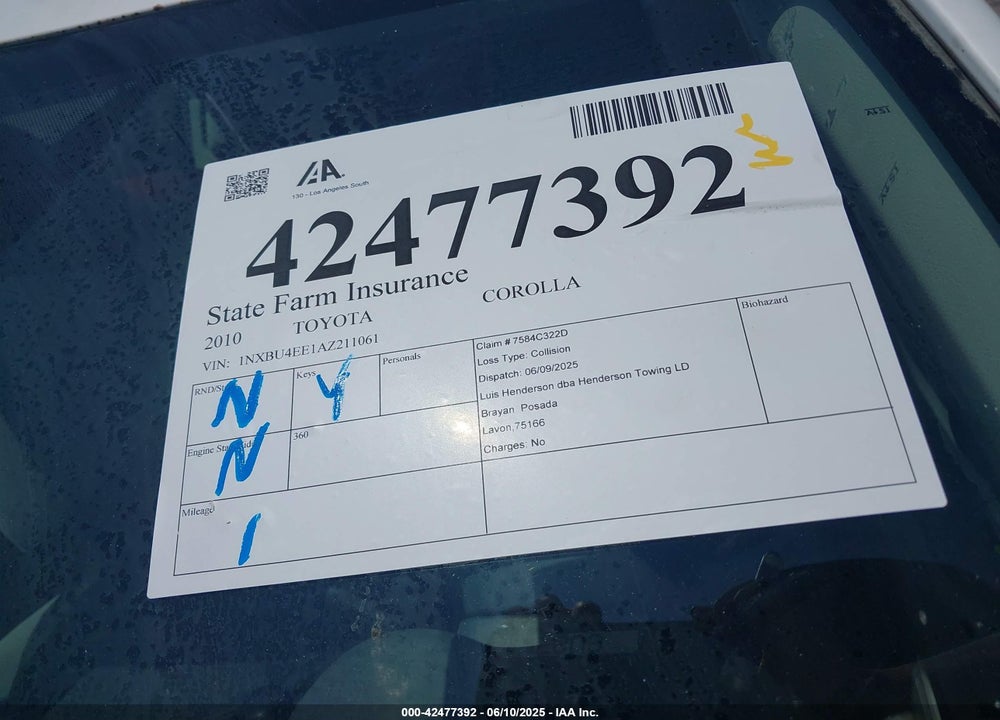 2010 TOYOTA COROLLA LE/S/XLE VIN: 1NXBU4EE1AZ211061