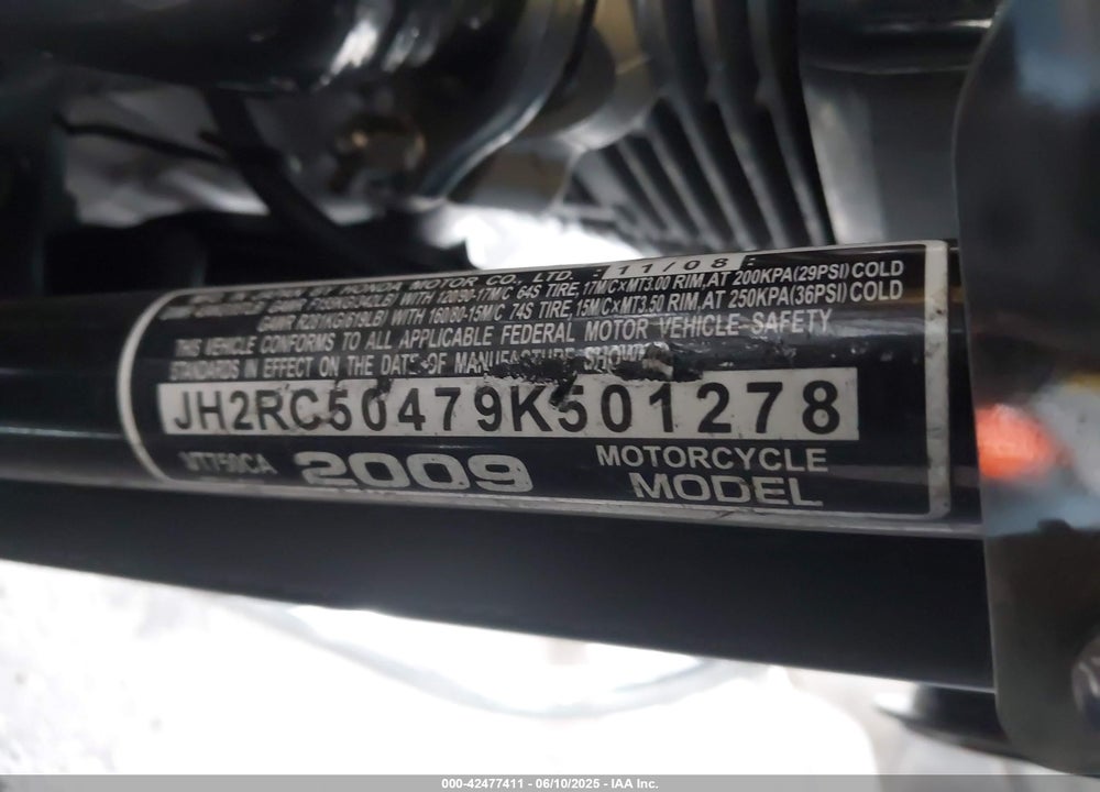 2009 HONDA VT750 C VIN: JH2RC50479K501278