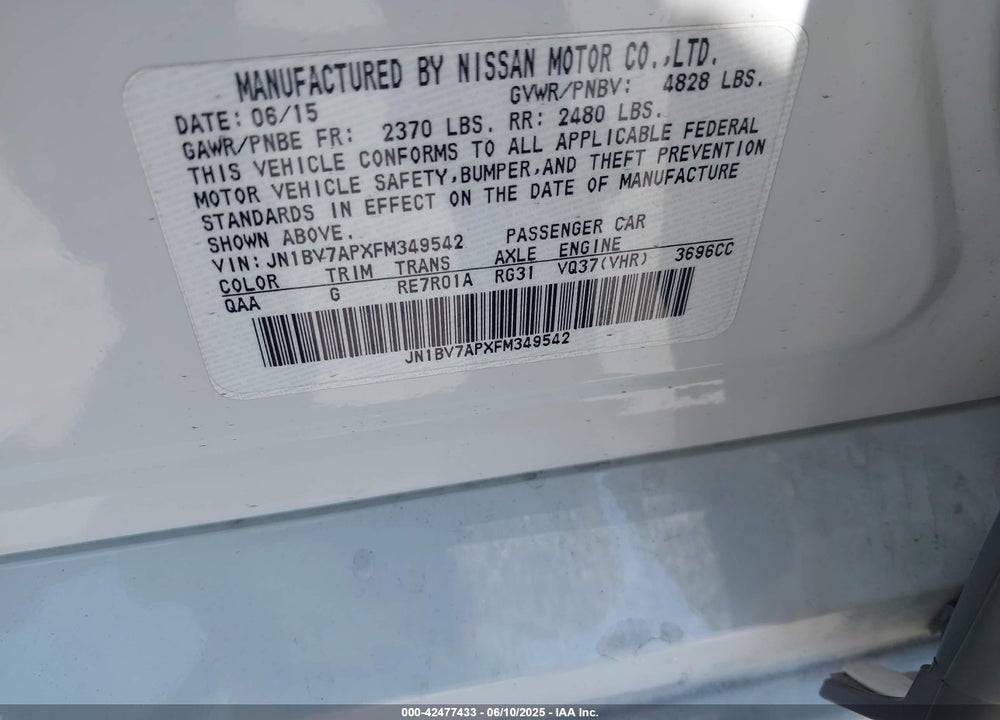 2015 INFINITI Q50 VIN: JN1BV7APXFM349542