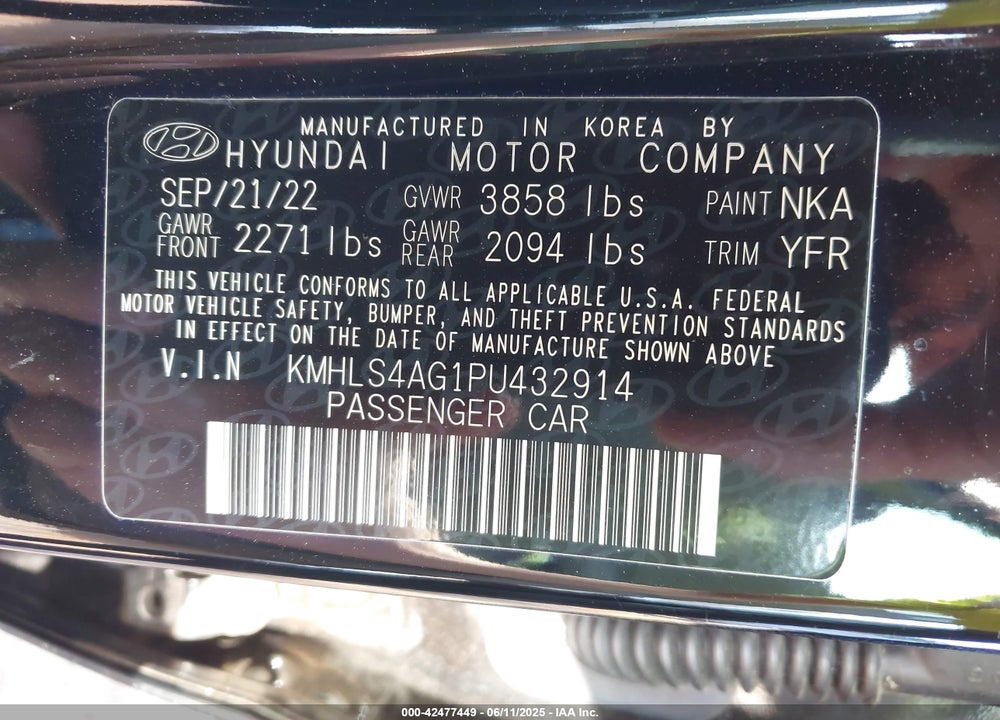 2023 HYUNDAI ELANTRA VIN: KMHLS4AG1PU432914