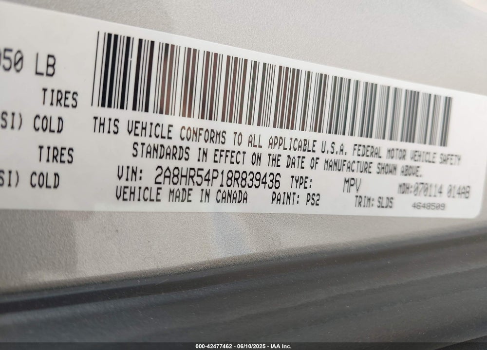 2008 CHRYSLER TOWN & COUNTRY TOURING VIN: 2A8HR54P18R839436