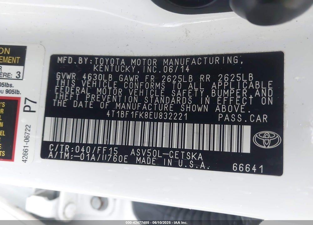 2014 TOYOTA CAMRY SE VIN: 4T1BF1FK8EU832221