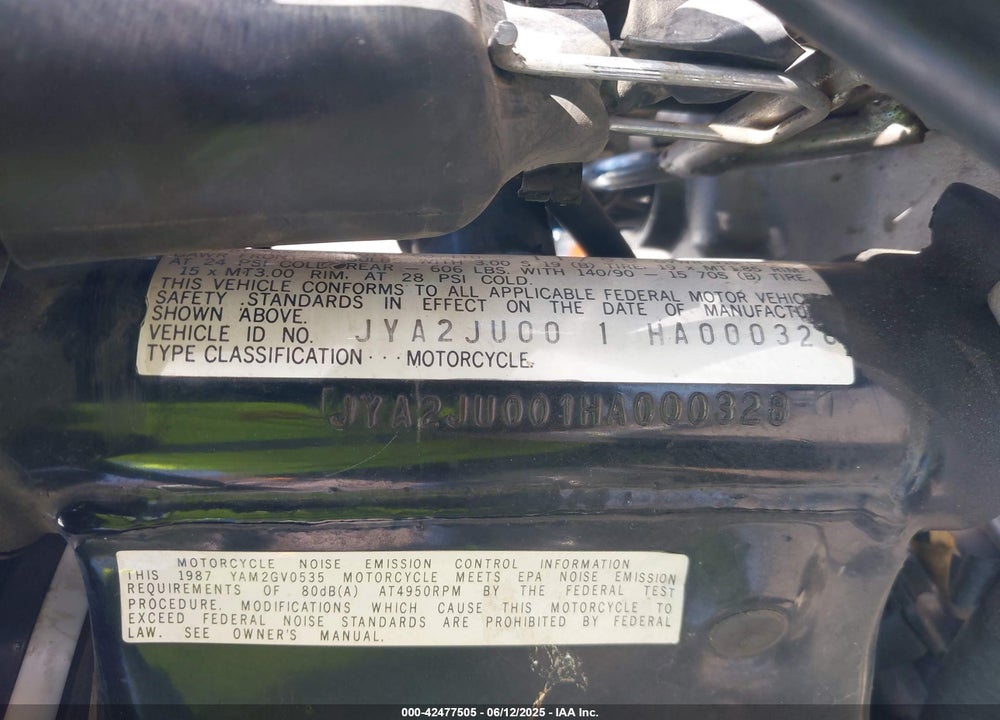1987 YAMAHA XV535 VIN: JYA2JU001HA000328