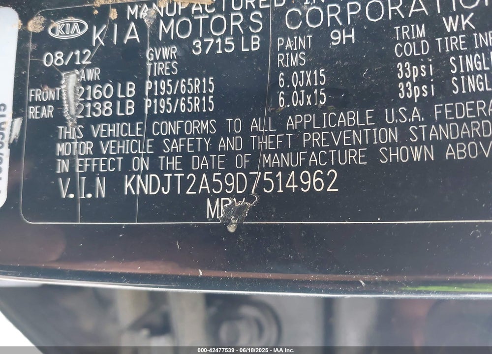 2013 KIA SOUL VIN: KNDJT2A59D7514962