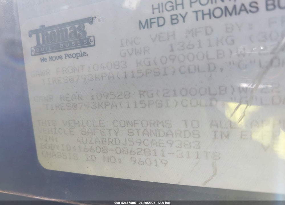 2009 FREIGHTLINER CHASSIS B2B VIN: 4UZABRDJ59CAE9383