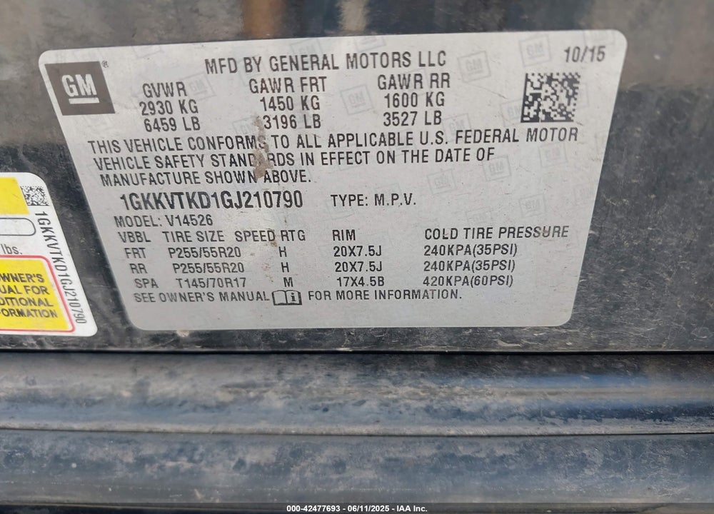 2016 GMC ACADIA VIN: 1GKKVTKD1GJ210790