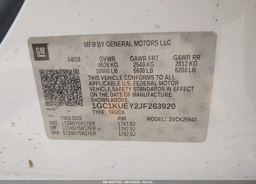 2018 CHEVROLET SILVERADO 2500HD VIN: 1GC1KUEY2JF263920