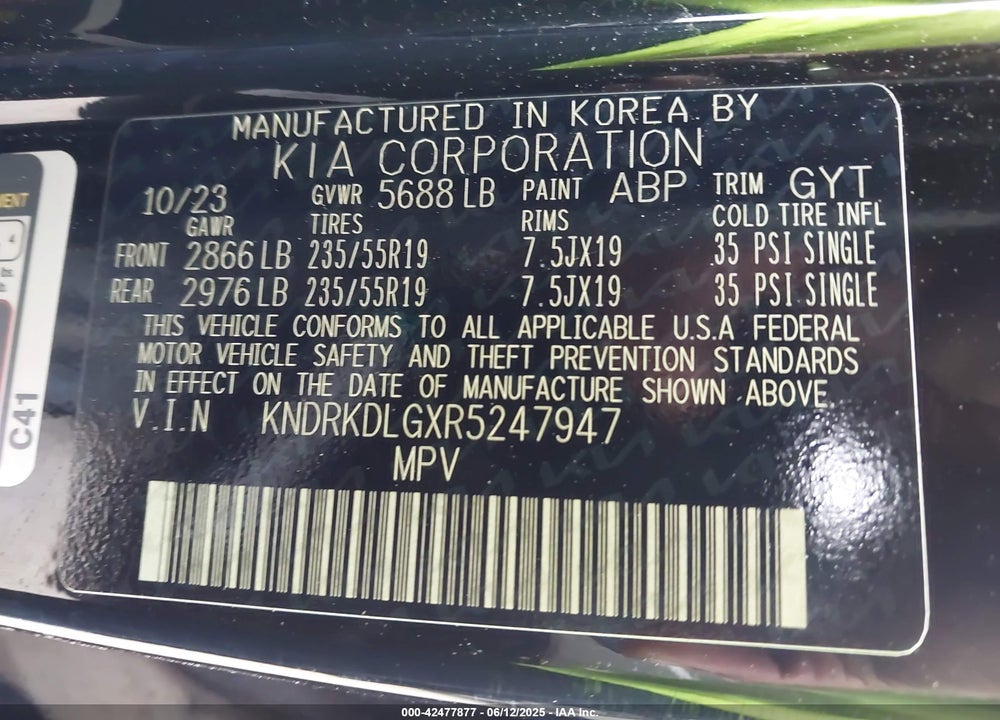 2024 KIA SORENTO HYBRID VIN: KNDRKDLGXR5247947
