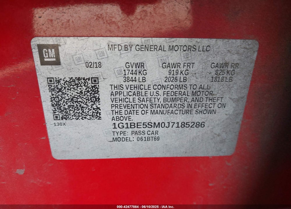2018 CHEVROLET CRUZE VIN: 1G1BE5SM0J7185286