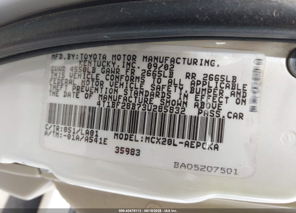 2003 TOYOTA AVALON XLS VIN: 4T1BF28B73U285832