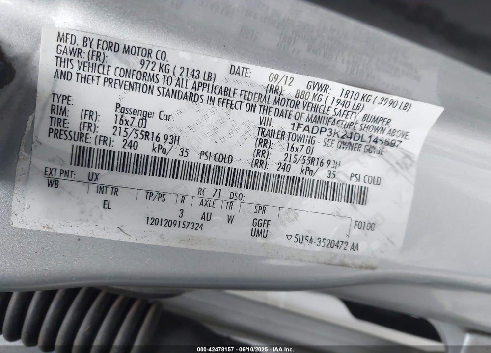 2013 FORD FOCUS SE VIN: 1FADP3K24DL146697
