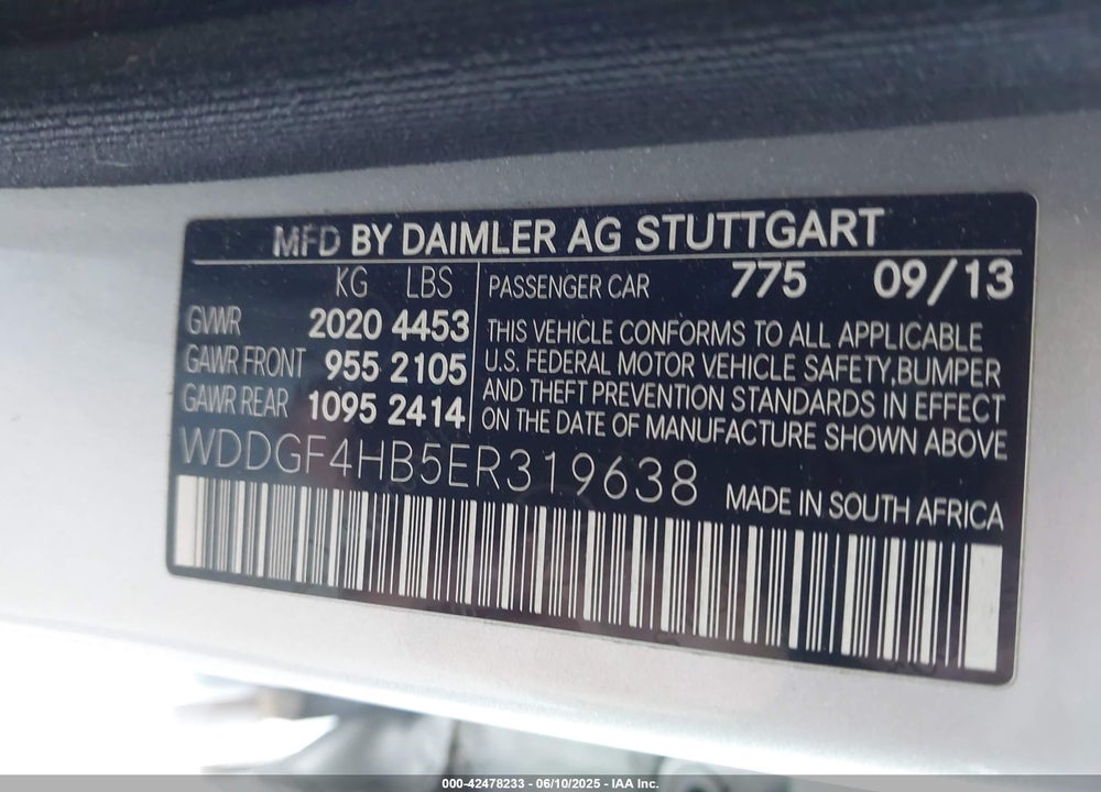 2014 MERCEDES-BENZ C 250 VIN: WDDGF4HB5ER319638