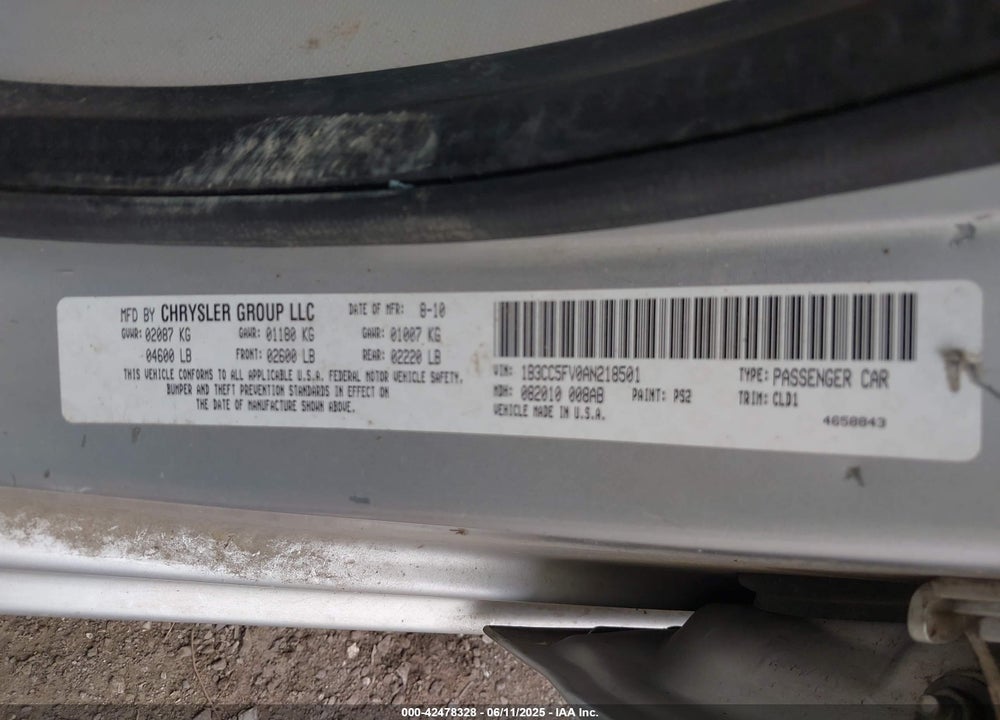 2010 DODGE AVENGER VIN: 1B3CC5FV0AN218501