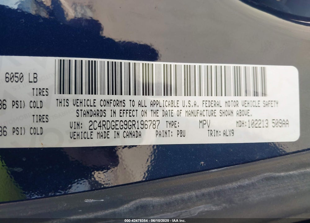 2016 DODGE GRAND CARAVAN R/T VIN: 2C4RDGEG9GR196787