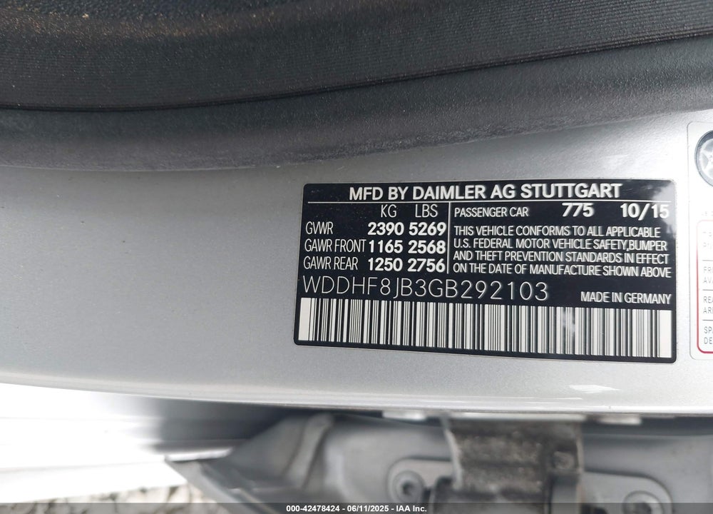 2016 MERCEDES-BENZ E-CLASS VIN: WDDHF8JB3GB292103