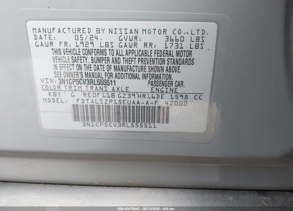 2024 NISSAN KICKS VIN: 3N1CP5CV3RL555511