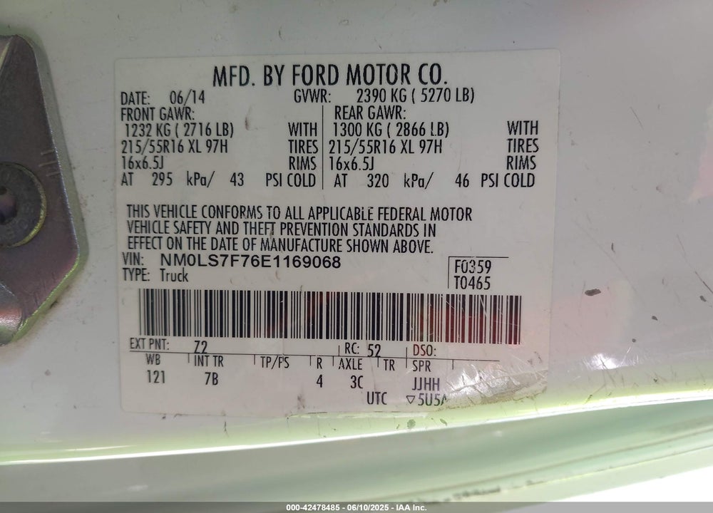 2014 FORD TRANSIT CONNECT XLT VIN: NM0LS7F76E1169068