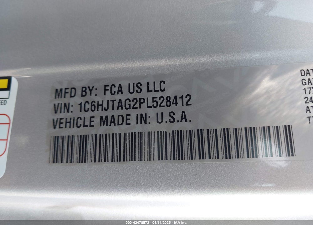 2023 JEEP GLADIATOR VIN: 1C6HJTAG2PL528412
