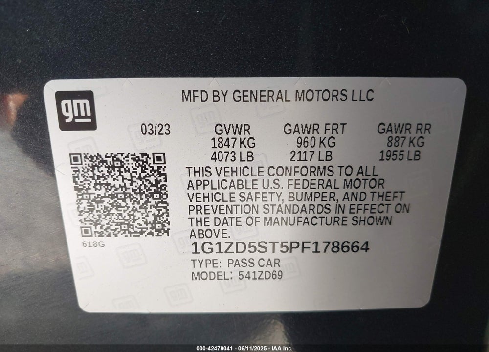 2023 CHEVROLET MALIBU FWD 1LT VIN: 1G1ZD5ST5PF178664