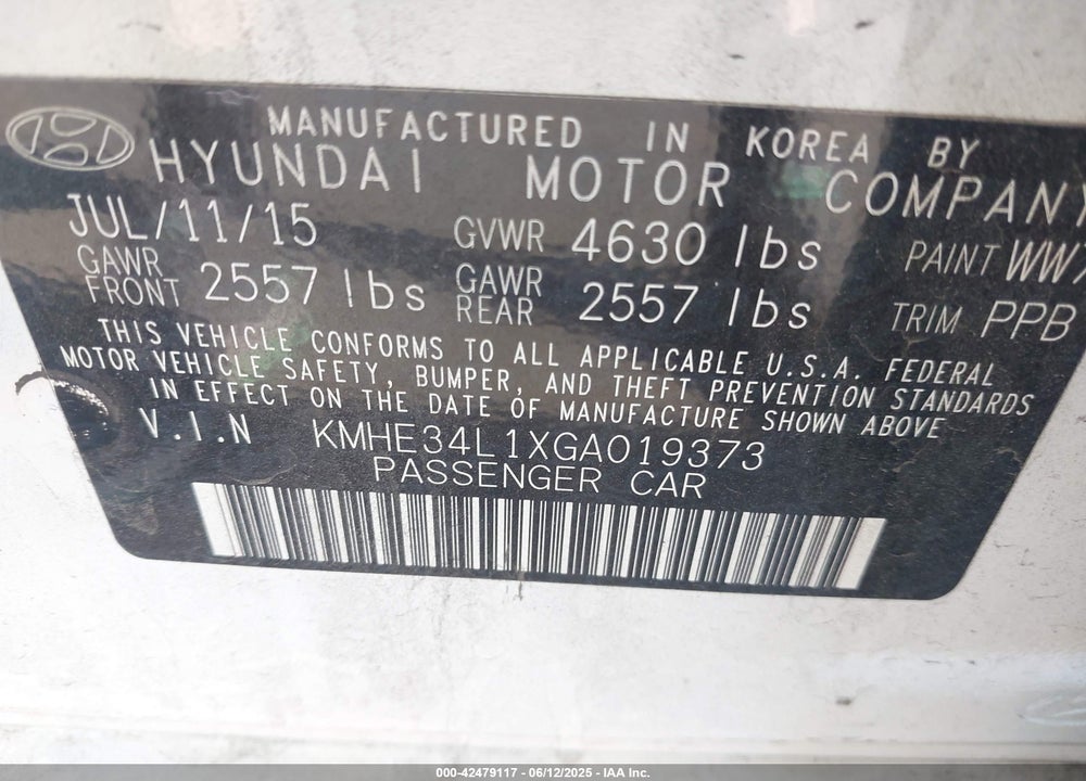 2016 HYUNDAI SONATA HYBRID LIMITED VIN: KMHE34L1XGA019373