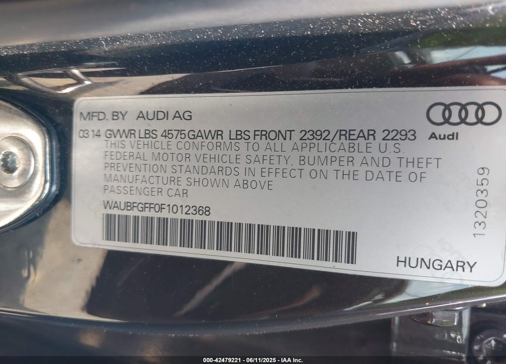 2015 AUDI A3 VIN: WAUBFGFF0F1012368