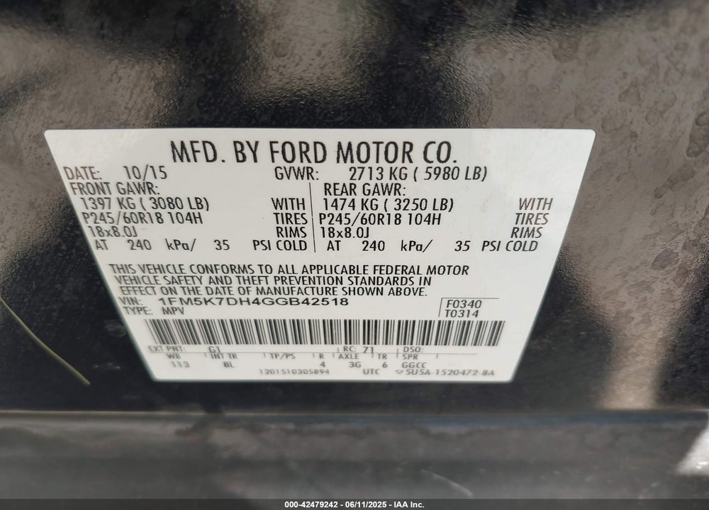 2016 FORD EXPLORER XLT VIN: 1FM5K7DH4GGB42518