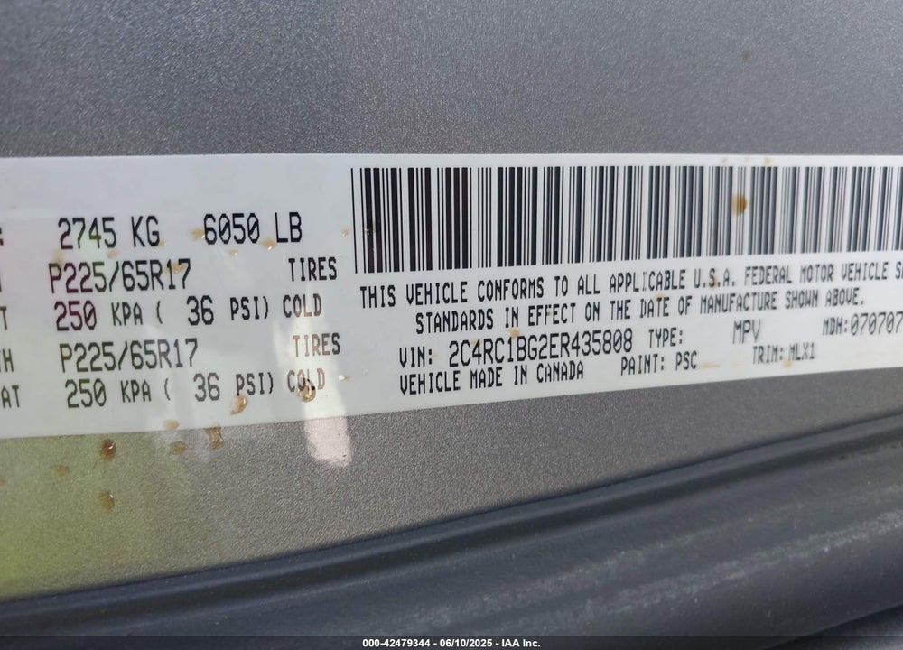 2014 CHRYSLER TOWN & COUNTRY TOURING VIN: 2C4RC1BG2ER435808