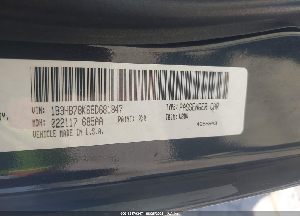 2008 DODGE CALIBER R/T VIN: 1B3HB78K68D681847