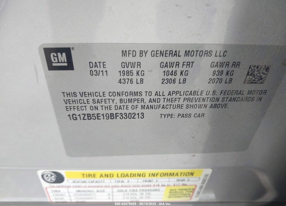 2011 CHEVROLET MALIBU LS VIN: 1G1ZB5E19BF330213