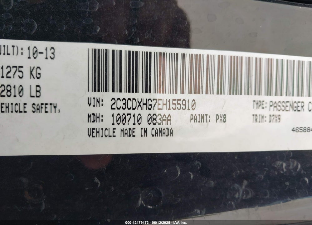 2014 DODGE CHARGER VIN: 2C3CDXHG7EH155910