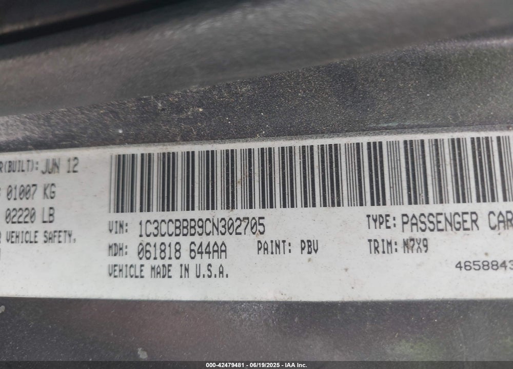 2012 CHRYSLER 200 VIN: 1C3CCBBB9CN302705