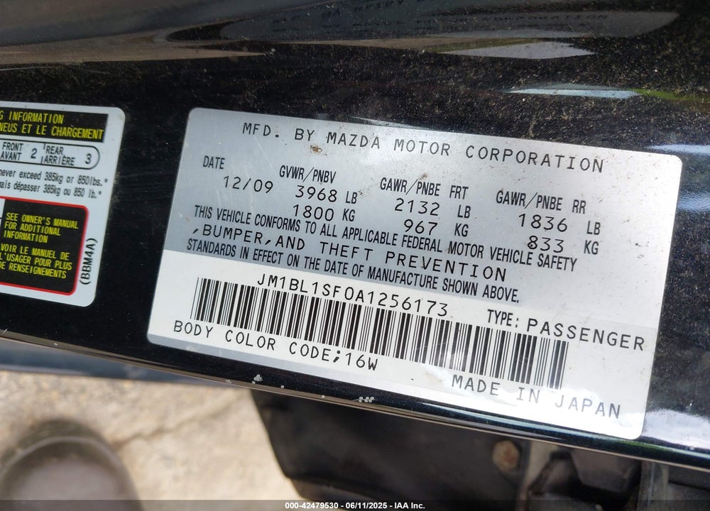 2010 MAZDA MAZDA3 VIN: JM1BL1SF0A1256173