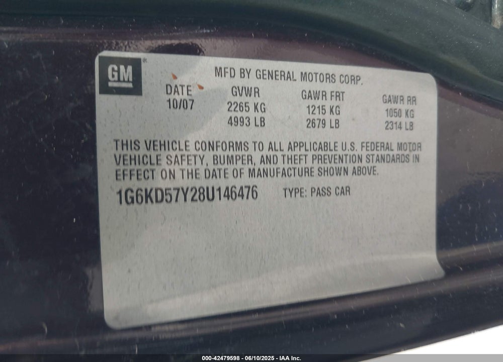 2008 CADILLAC DTS 1SA VIN: 1G6KD57Y28U146476