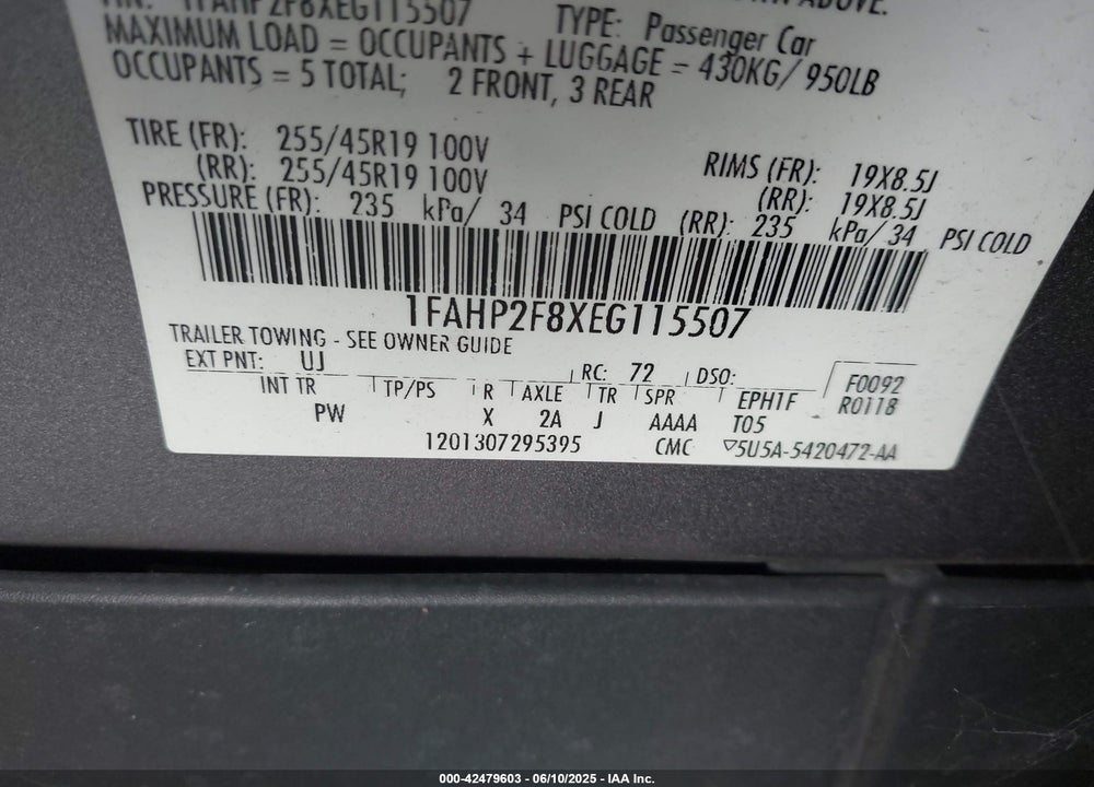 2014 FORD TAURUS VIN: 1FAHP2F8XEG115507